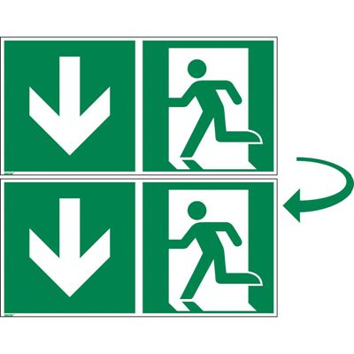 Nödutgångsskylt, efterlysande, dubbelsidig, neråt, 300x150 mm, plast, 10 st/fp