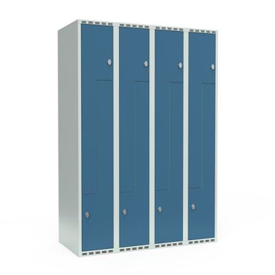 Z-skåp Fydor SMZ, BxDxH 1200x550x1752 mm, 8 dörrar i 4 skåp, plant tak, blå/ljusgrå