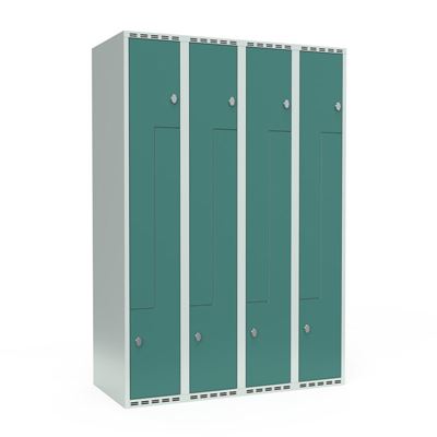 Z-skåp Fydor SMZ, BxDxH 1200x550x1752 mm, 8 dörrar i 4 skåp, plant tak, grön/ljusgrå