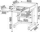 Datorbord Bill, bredd x djup 600 x 500 mm, höj- och sänkbart 715 – 1075 mm